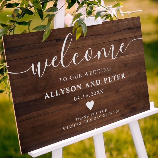 Rustic brown wood script photo wedding welcome foam board (Creator Uploaded)