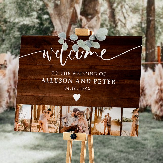 Rustic brown wood script wedding welcome 5 photos foam board (Creator Uploaded)