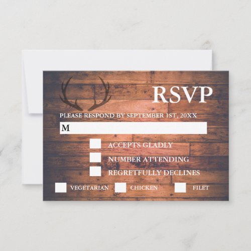 Rustic Brown Wood String Lights Meal Choice RSVP Card