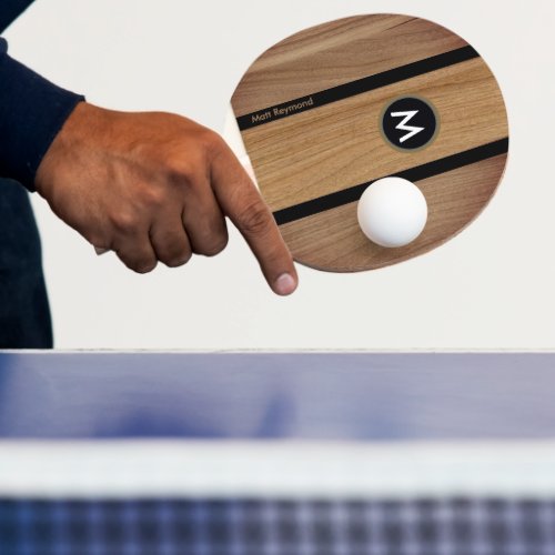 Rustic Brown Wood Stripe Monogrammed Ping Pong Paddle