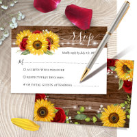 Rustic Brown Wood Sunflower and Red Rose Wedding