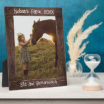 Rustic Brown Wood Text Editable Faux Photo Frame<br><div class="desc">Cherish a favorite photo with this rustic frame by JessicaAmber. This plaque features a faux wood border, in dark brown. Replace the photo with one of your family. Add text at top and bottom for the location, year, and names of people in the picture. ••• For more photo frames, visit...</div>