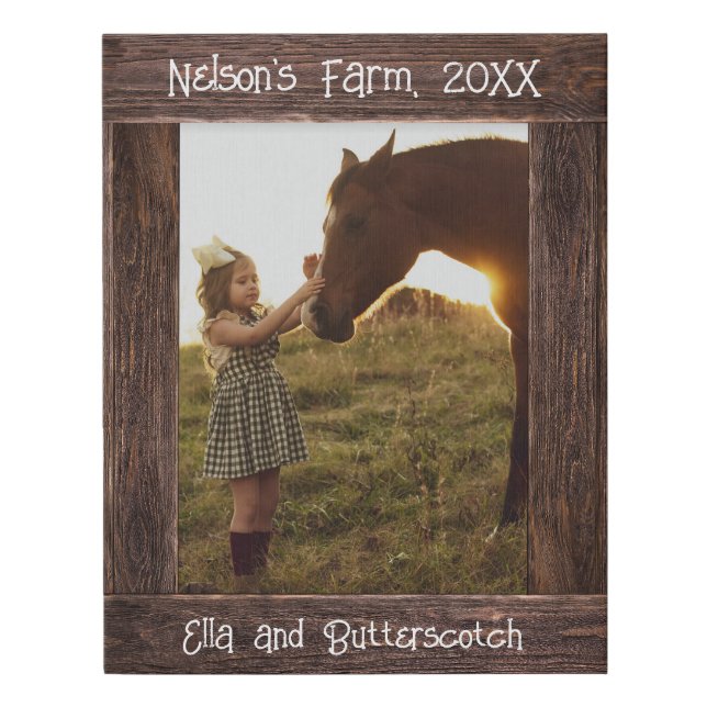Rustic Brown Wood Text Editable Faux Photo Frame Canvas Print (Front)