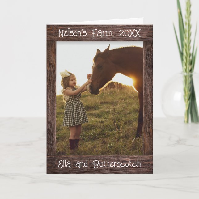 Rustic Brown Wood Text Editable Faux Photo Frame Card (Front)
