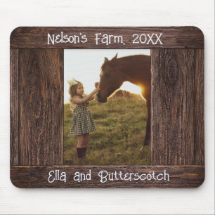 Rustic Brown Wood Text Editable Faux Photo Frame Mouse Pad