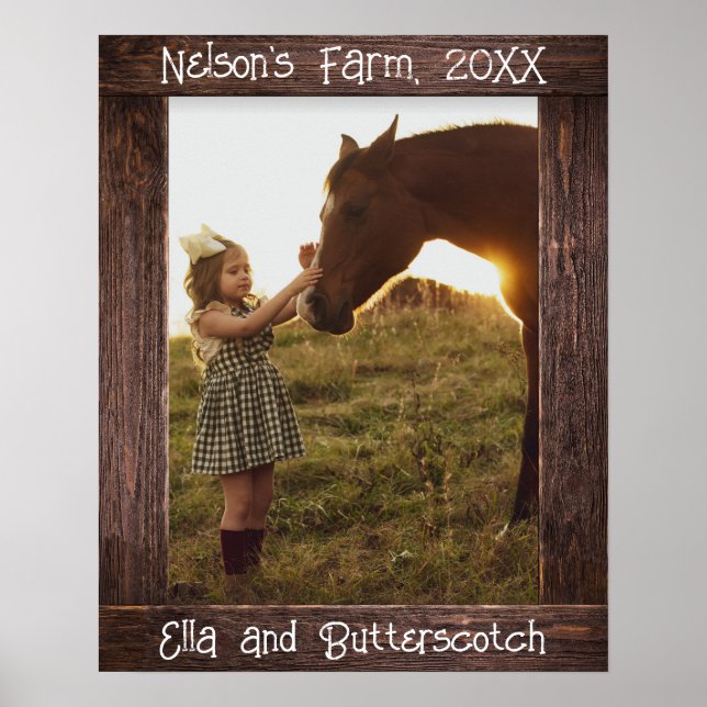 Rustic Brown Wood Text Editable Faux Photo Frame Poster (Front)