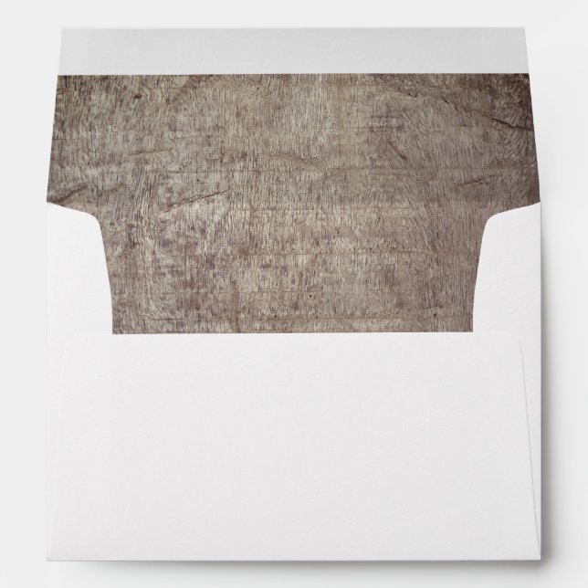 Rustic Brown Wood Texture Lined Wedding Invitation Envelope (Back (Bottom))