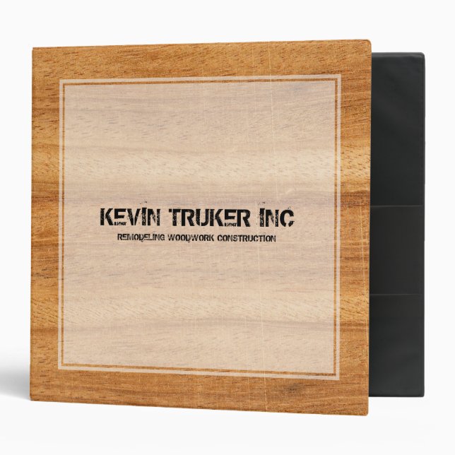 Rustic Brown Wood Texture White Frame 3 Ring Binder (Front/Inside)