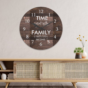 Rustic Brown Wood Time Spent With Family Quote Large Clock