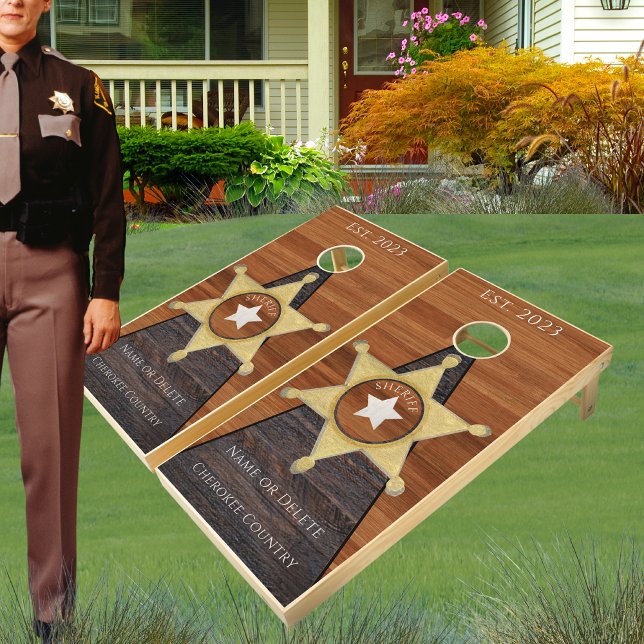 Rustic Brown Wood tone Sheriff Badge Star, Cornhole Set (Creator Uploaded)