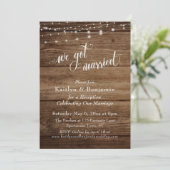 Rustic Brown Wood w/ Lights Wedding Reception Only Invitation (Standing Front)