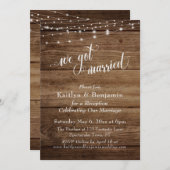 Rustic Brown Wood w/ Lights Wedding Reception Only Invitation (Front/Back)