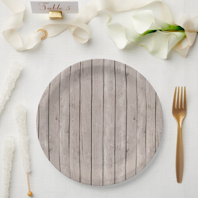 Rustic Brown Wood Wedding Paper Plates (Wedding)