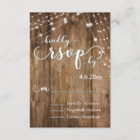 Rustic Brown Wood, White Light Strings RSVP