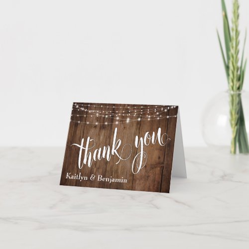 Rustic Brown Wood White Light Strings Thank You
