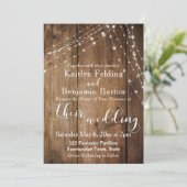 Rustic Brown Wood, White Light Strings Wedding 2 Invitation (Standing Front)