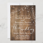 Rustic Brown Wood, White Light Strings Wedding 2 Invitation (Front)
