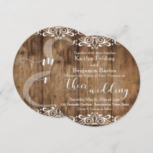Rustic Brown Wood & White Typography Wedding 2c Invitation