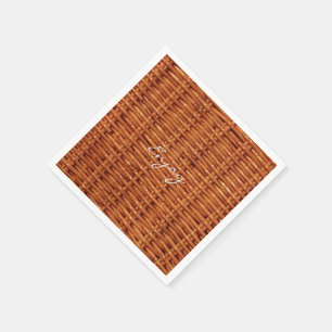 Rustic Brown Wood Wicker Picnic Basket Funny Paper Napkins