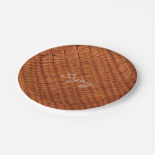 Rustic Brown Wood Wicker Picnic Basket Funny Paper Plates