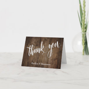Rustic Brown Wood with Elegant Typography Letterpress Thank You Card