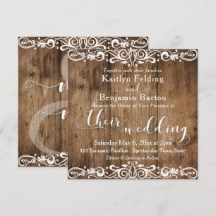 Rustic Brown Wood with White Typography Wedding 2b Invitation
