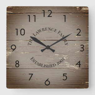Rustic Brown Wooden Boards Personalized Square Wall Clock