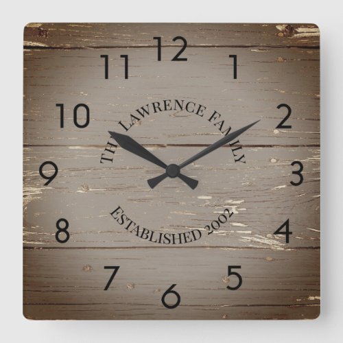 Rustic Brown Wooden Boards Personalized   Square Wall Clock