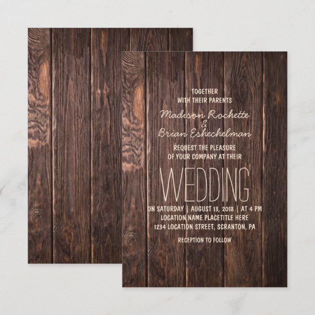 Rustic Brown Wooden Pallet Wedding Invitation (Front/Back)