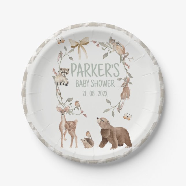 Rustic Brown Woodland Baby Shower Paper Plates (Front)