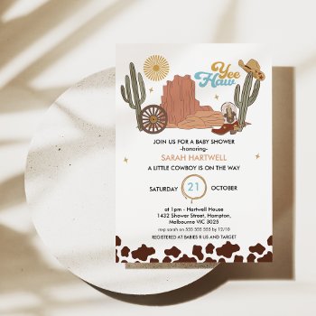 Rustic Brown Yea Haw Little Cowboy Baby Shower Invitation by figtreedesign at Zazzle