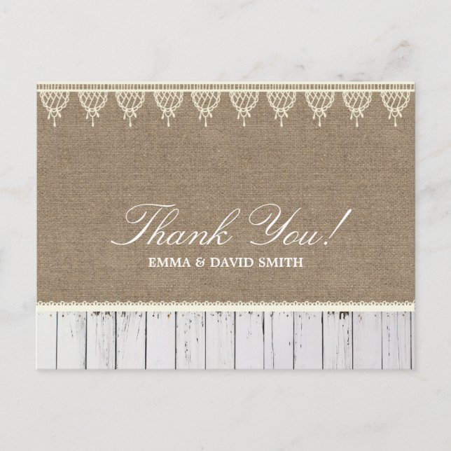 Rustic Brulap & Wood Stripes Thank You Postcard (Front)