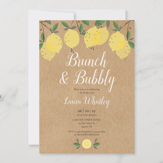 Rustic Brunch and Bubbly Lemon Bridal Shower Invitation (Front)