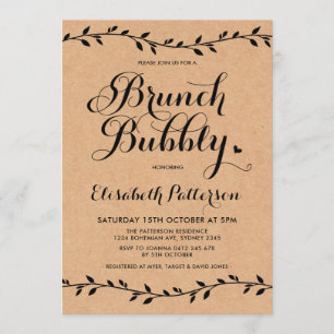 Rustic Brunch & Bubbly Baby Shower Modern Laurels Invitation