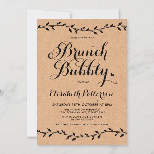 Rustic Brunch  Bubbly Baby Shower Modern Laurels Invitation