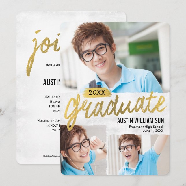 Rustic Brush Graduation Announcement Invitation (Front/Back)