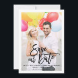 Rustic Brush Hand Lettering Photo Save Our Date Save The Date<br><div class="desc">A stylish vertical save the date flat card featuring brush modern calligraphy with leaves pattern. Personalize this card by adding your own photo and details. A flat card version is available.</div>