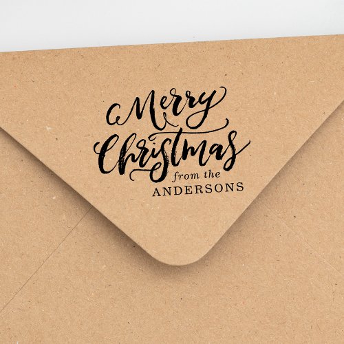 Rustic Brush Script Merry Christmas Rubber Stamp