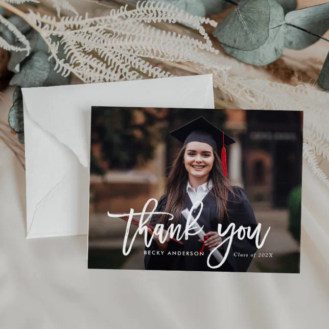 rustic brush thank you script graduation card | Zazzle