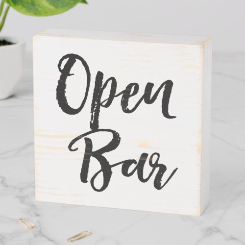 Rustic Brushed Lettering Open Bar Wedding Wooden Box Sign