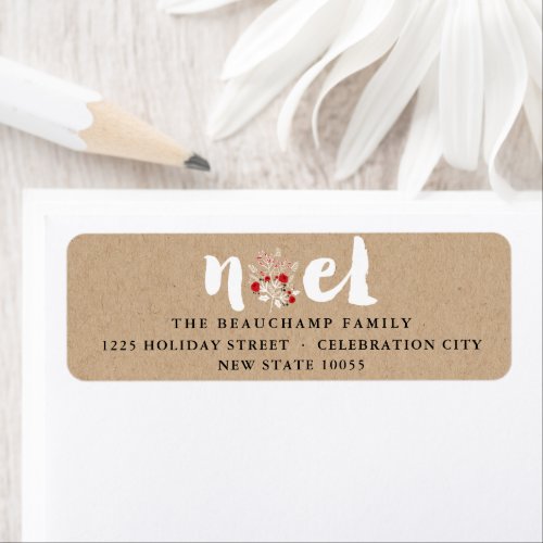 Rustic Brushed Noel Kraft Christmas Return Address Label