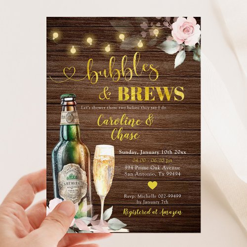 Rustic Bubbles and Brews Couples Shower Invitation