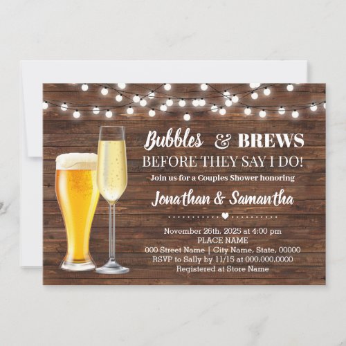 Rustic Bubbles  brews before I do couples shower Invitation