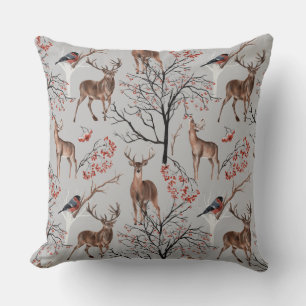 Rustic Buck Deer After The Orchard Apples Nature Throw Pillow