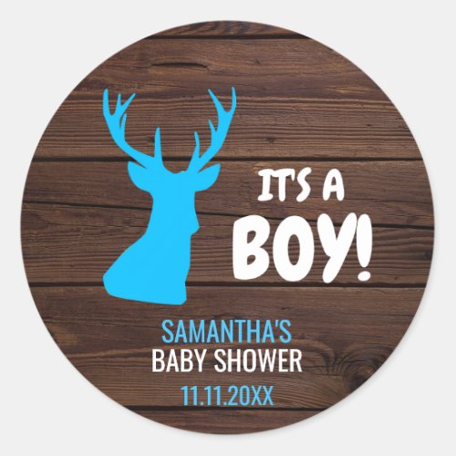 Rustic Buck Deer Boy Theme Baby Shower Envelope Classic Round Sticker