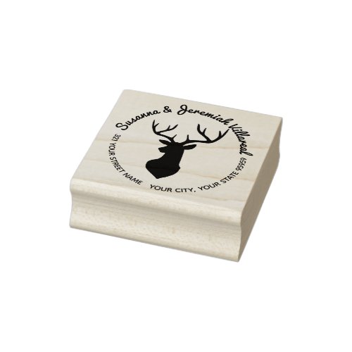 Rustic Buck Deer Head Family Name Address Rubber Stamp