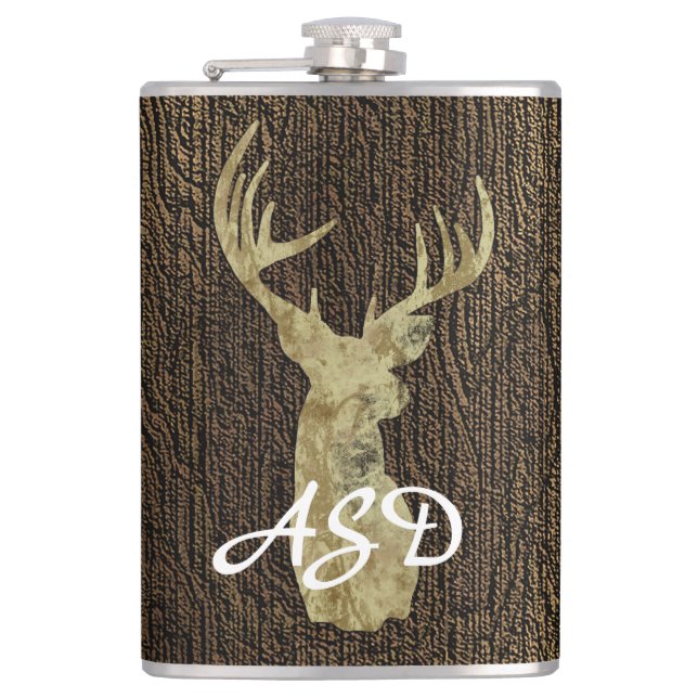 Rustic Buck Deer Hunting Monogram Flask (Front)