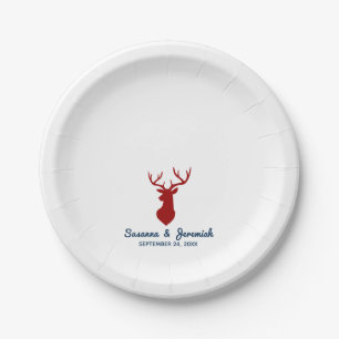 Rustic Buck Deer in Red and Blue Wedding Reception Paper Plates