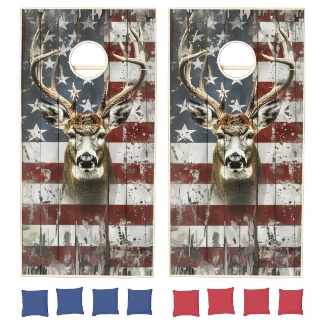 Rustic Buck Deer USA Flag Cornhole Set (Set)