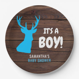 Rustic Buck Deer Wood IT'S A BOY Baby Shower Paper Plates
